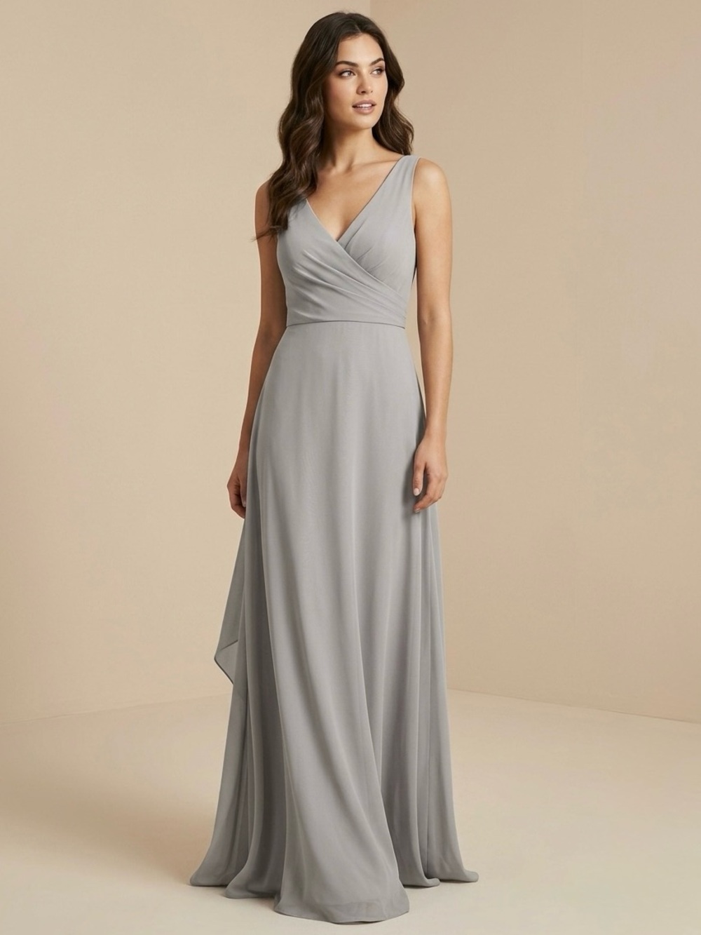 Thread‎ by Dessy Collection Draped Wrap Maxi Dress w/Front, Caviar Gray, 10, NWT